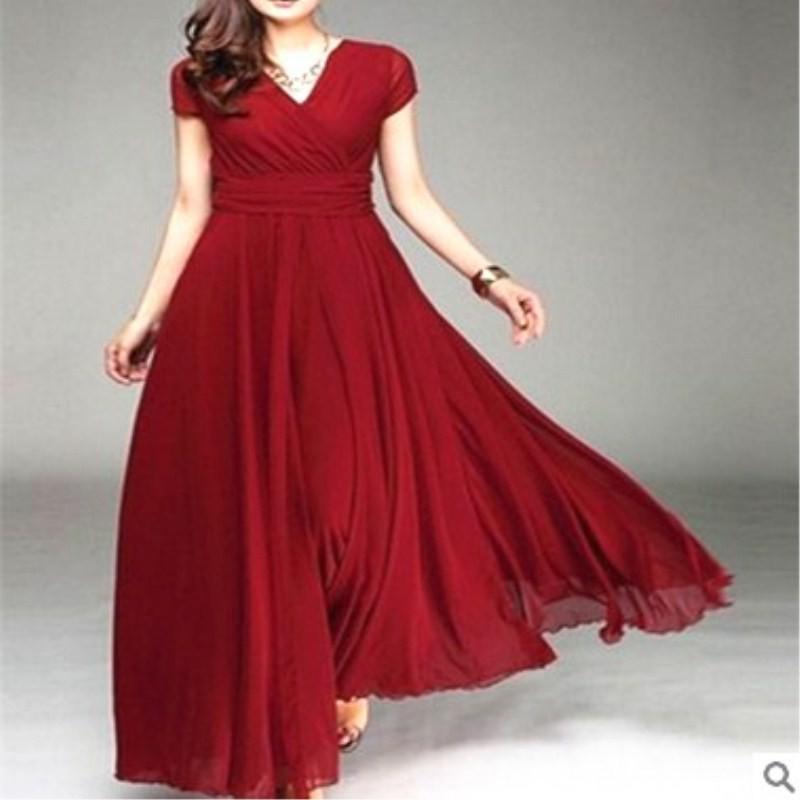 Bohemian V-Neck Short Sleeve Maxi Dress with Gathered Waist