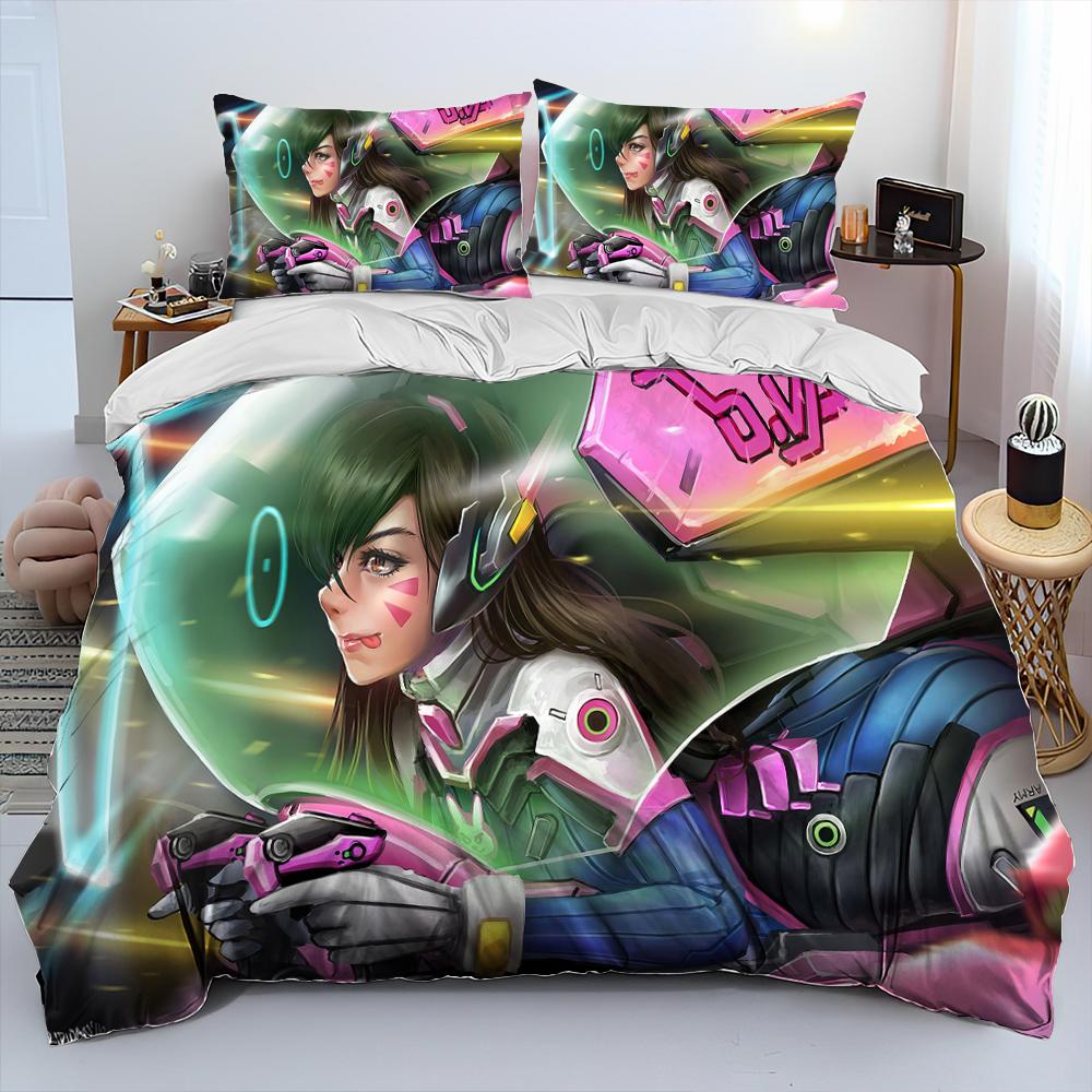 3D OW Overwatch Game Gamer DVA Comforter Bedding Set,Duvet Cover Bed Set Quilt Cover Pillowcase,King Queen Size Bedding Set Kids