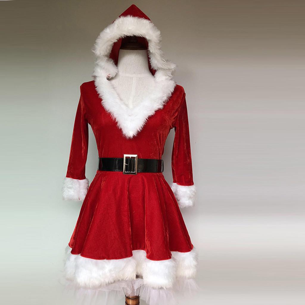 Women's Ball Party Dress Long Sleeves Skirt Solid Christmas Costumes