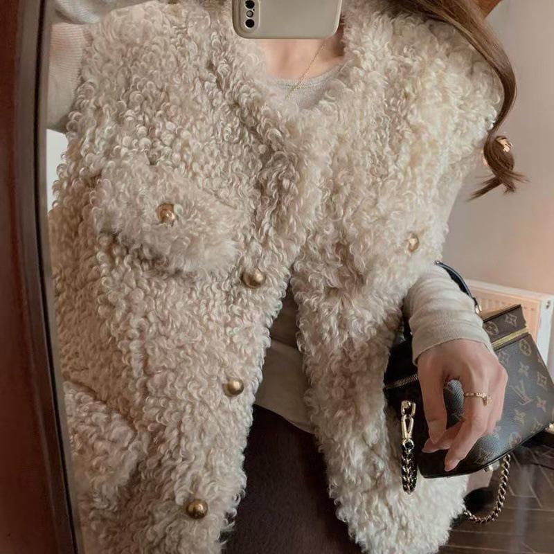 

Women s 2024 Winter Fashion Lambswool Vest Coat - Thickened, Fragrant Style L 110-125 jin абрикосовий