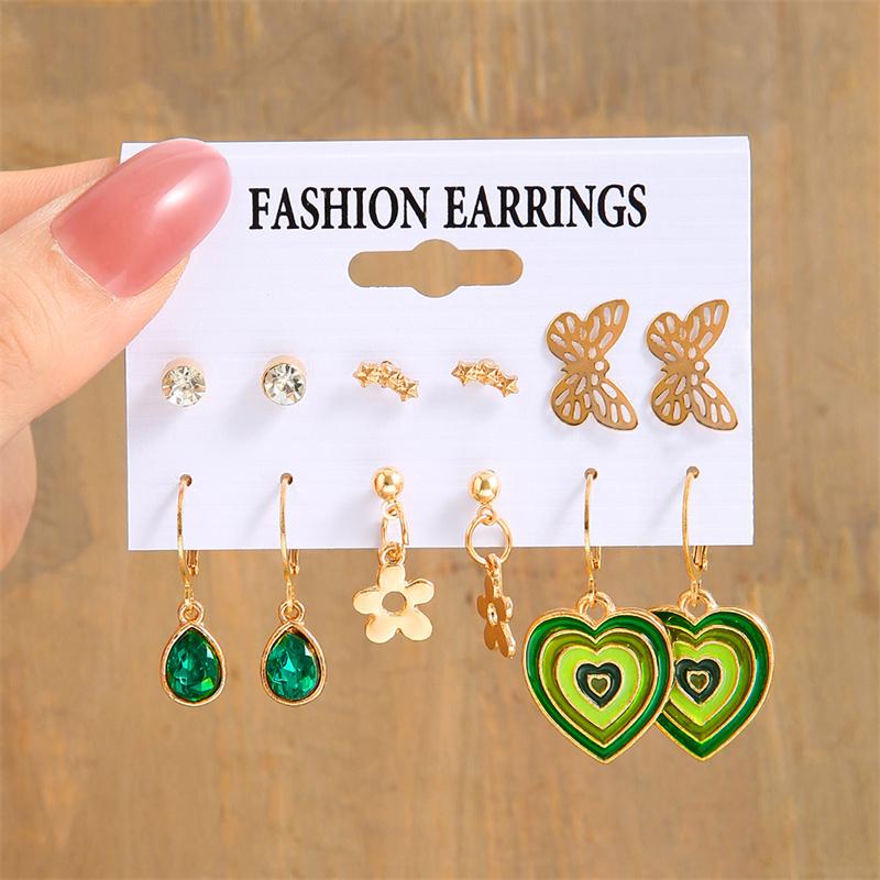 Trendy Colorful Earrings Set For Women Girls Green Resin Pearl Gold Color Metal Circle Dangle Earrings 2026 New Fashion