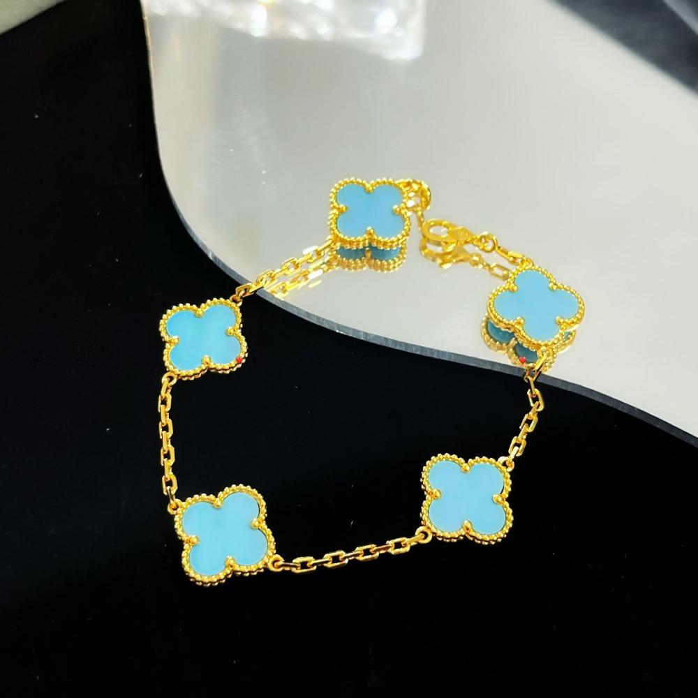 Bracelet Trèfle à Quatre Feuilles Version Haute Cinq Fleurs Calcédoine Violette Naturelle Gravé Laser CNC 18K Ne Se Décolore Pas Bracelet pour Dames