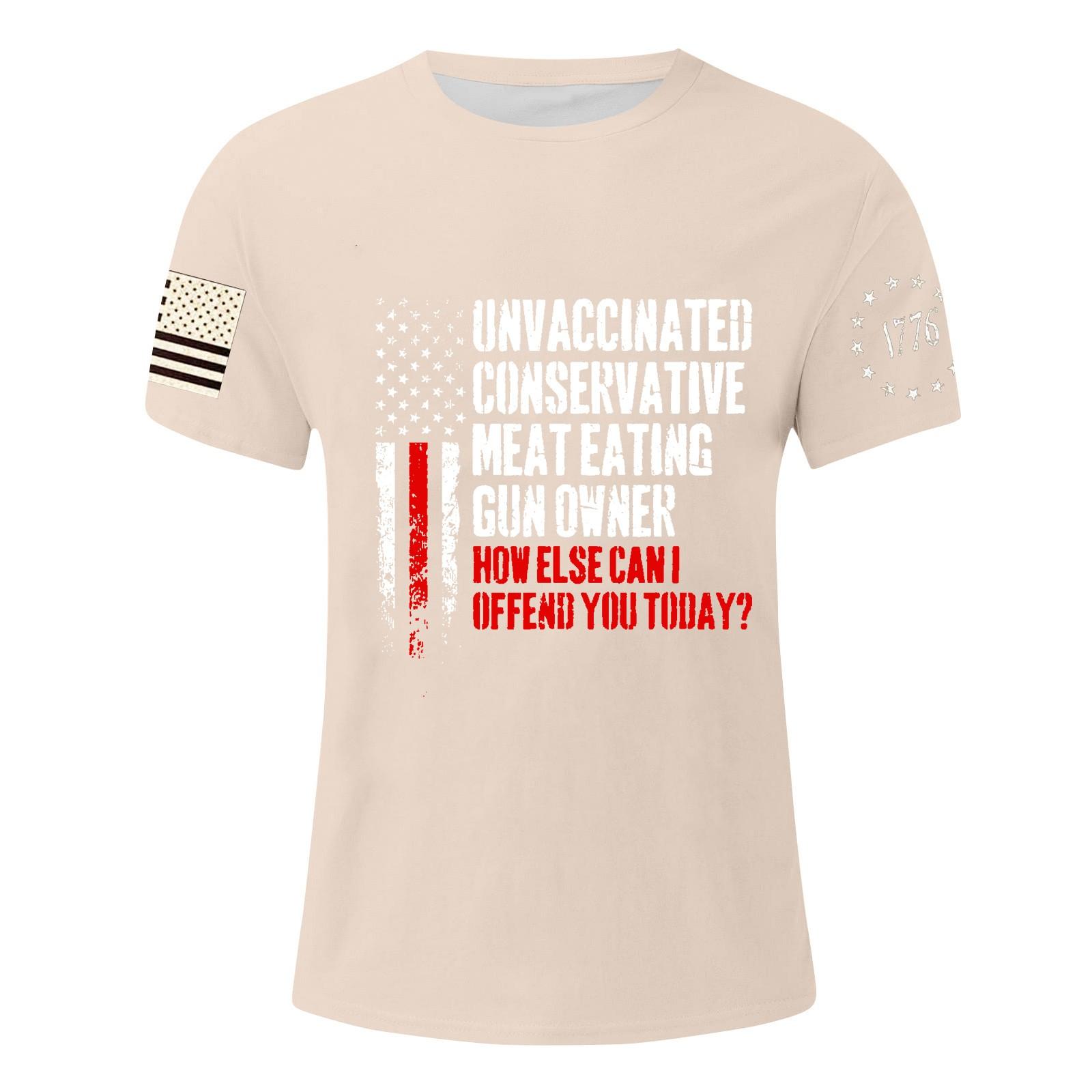 Мужская футболка с принтом ко Дню независимости, мужской свободный повседневный топ с короткими рукавами L бежевый