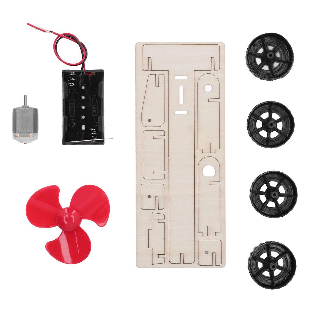 Wooden Electric Wind Car Model Fan Blade Motor Science Teaching Aids Educational Car Toy for Kids