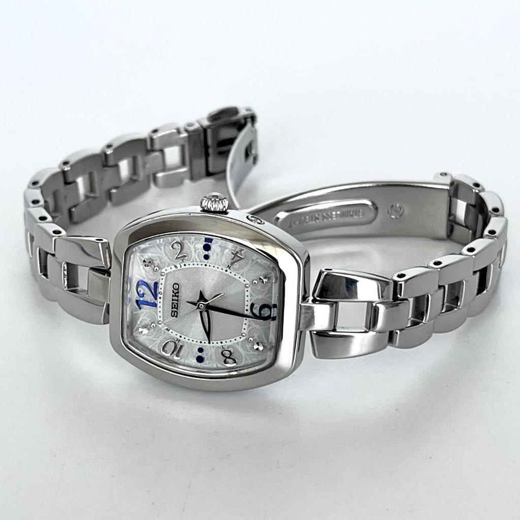 Polished Seiko Watch Radio Solar Powered Excellent Condition Silver White Dial Blue S2430 [Working Condition] Ladies'