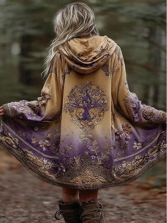 European and American Plus Size Women's Hooded Printed Trench Coat, Mid-Length Sweatshirt Cardigan for 2025 Autumn/Winter.