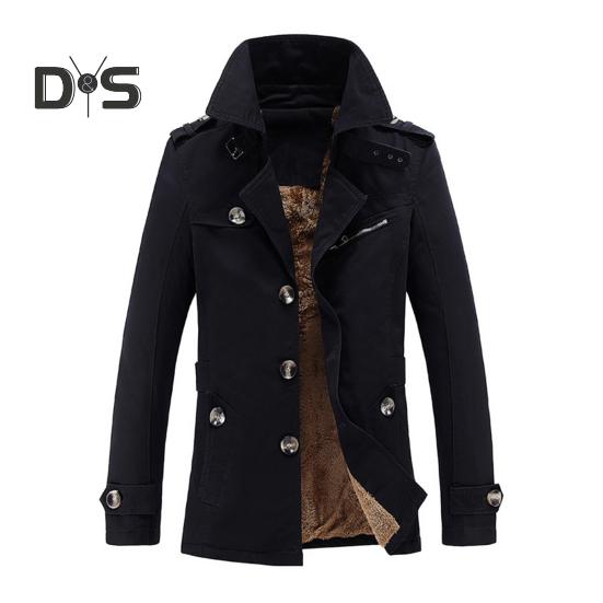 

Мужская хлопковая куртка с застежкой на пуговицы, однотонное осеннее пальто с карманами, утолщенная бархатная подкладка, повседневная ветровка 2XL чёрный