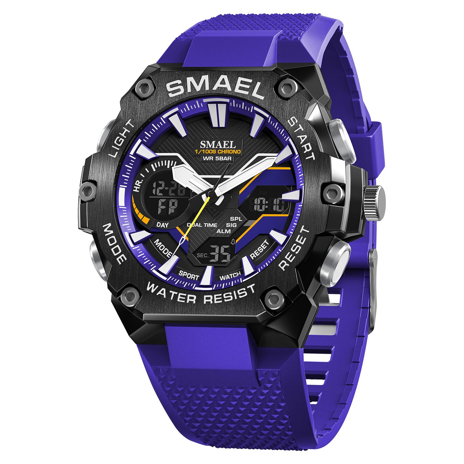 Sport Watches for Men Dual Time Display Men s Watches Digital LED 8101 50m Waterproof Swiimming Sports Watches Man синий