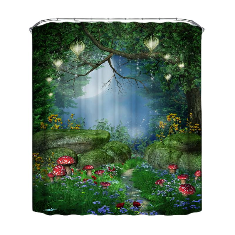 

Dreamy Shower Forest Curtain Mushroom Print Waterproof Bathroom Hooks Decoration Stone,150*180cm/59.06*70.87in