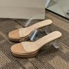 Transparent sandals women's high heel summer new thick heel waterproof table versatile one-character crystal heel cool slippers
