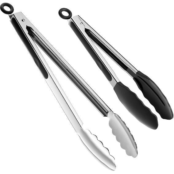Set of 2 Cooking Tongs,600ºF High Heat-Resistant,Kitchen Utensils,Cooking Utensils for Grill,Salad,BBQ,Frying,Baking,Serving 9/12 Inches