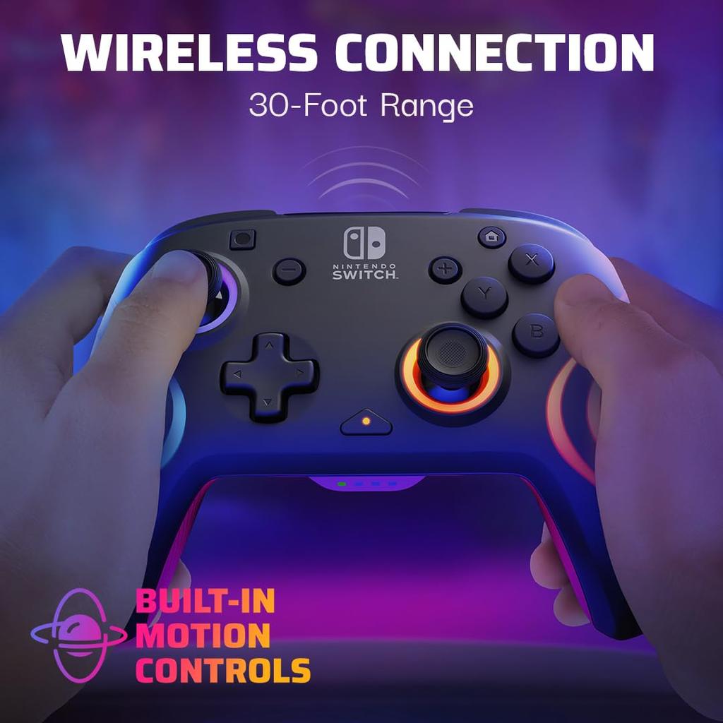 PDP Afterglow Wave Wireless Nintendo Switch Pro Controller with Motion Fully Licensed for Customizable LED Rechargeable Power Black Controls,