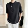 Fashion Stand Collar Button Shirts Summer Spliced All-match Korean Solid Color Men's Clothing Casual Simple Short Sleeve Shirts