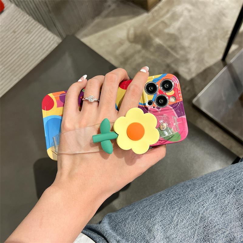 Silicone Phone Case For iPhone 12 11 14 15 Pro 13 Max Plus 2023 Daisy Flower With Lanyard Neck Strap Case Fashion Holder Cover