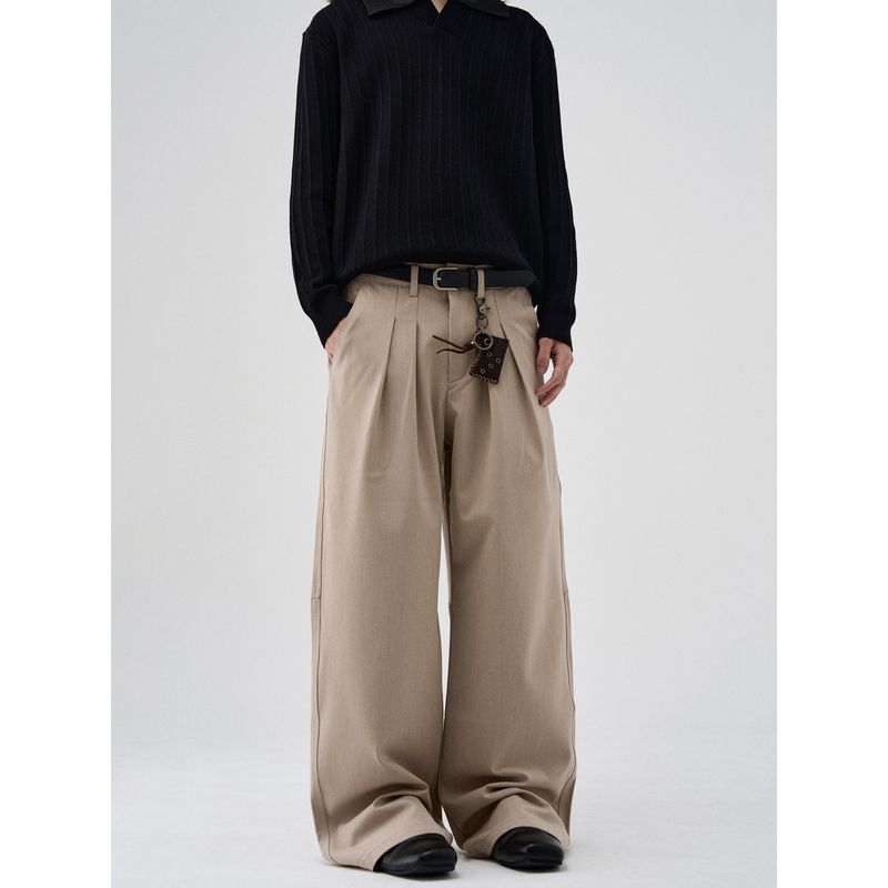 Kisko High-End American-Style Pleated Three-Dimensional Deconstructed Casual Trousers for Men and Women, Cleanfit Loose Straight-Leg Pants