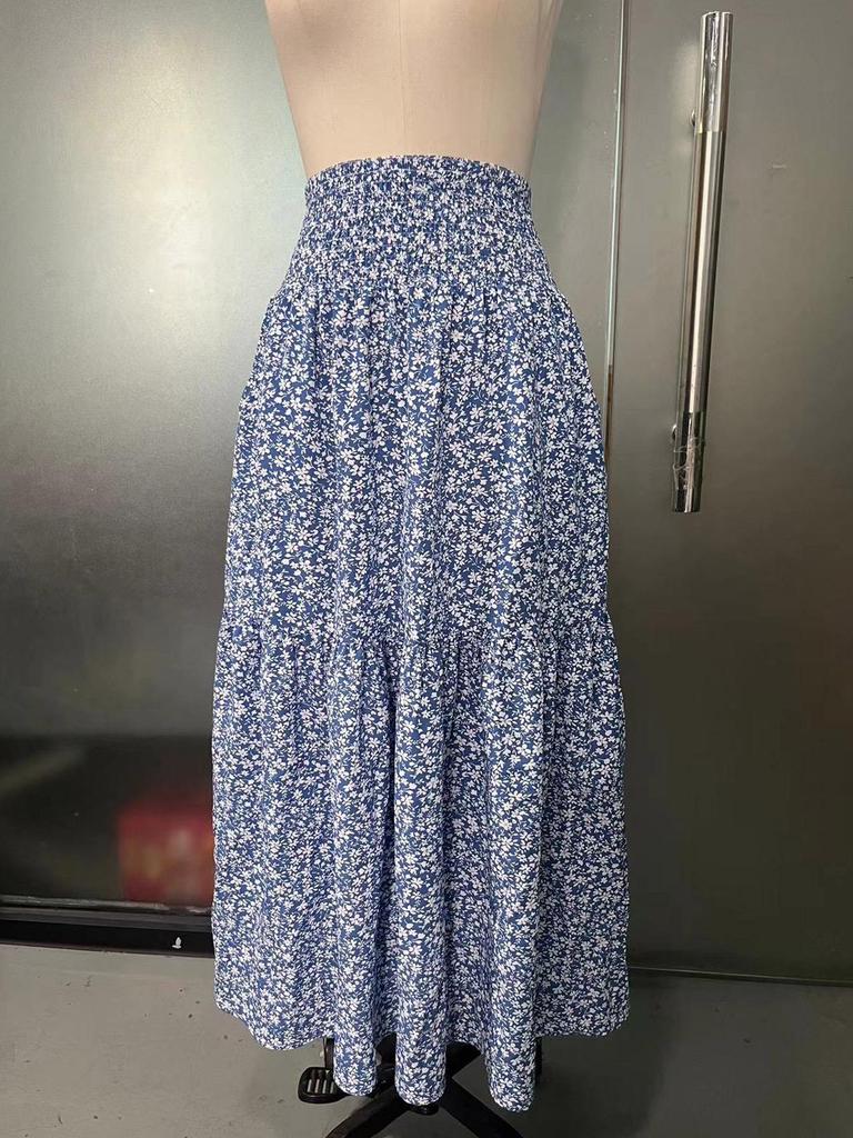 A-line Floral Print Patchwork Skirt: European & American Style for Autumn and Summer