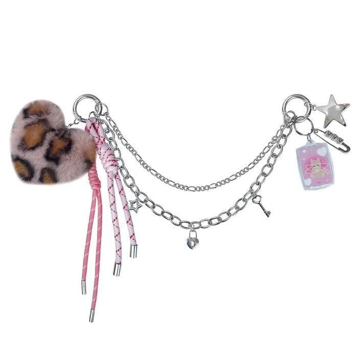 Heart Leopard Rope Chain Keyring _ Pink