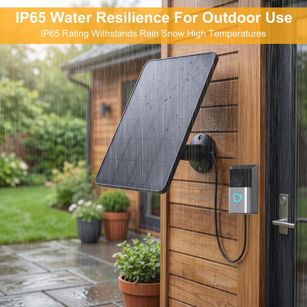 6W Solar Panel for Ring Video Doorbell 3 3 Plus 4 with Built In Voltage Regulator IP65 360 Degrees Adjustable Mount