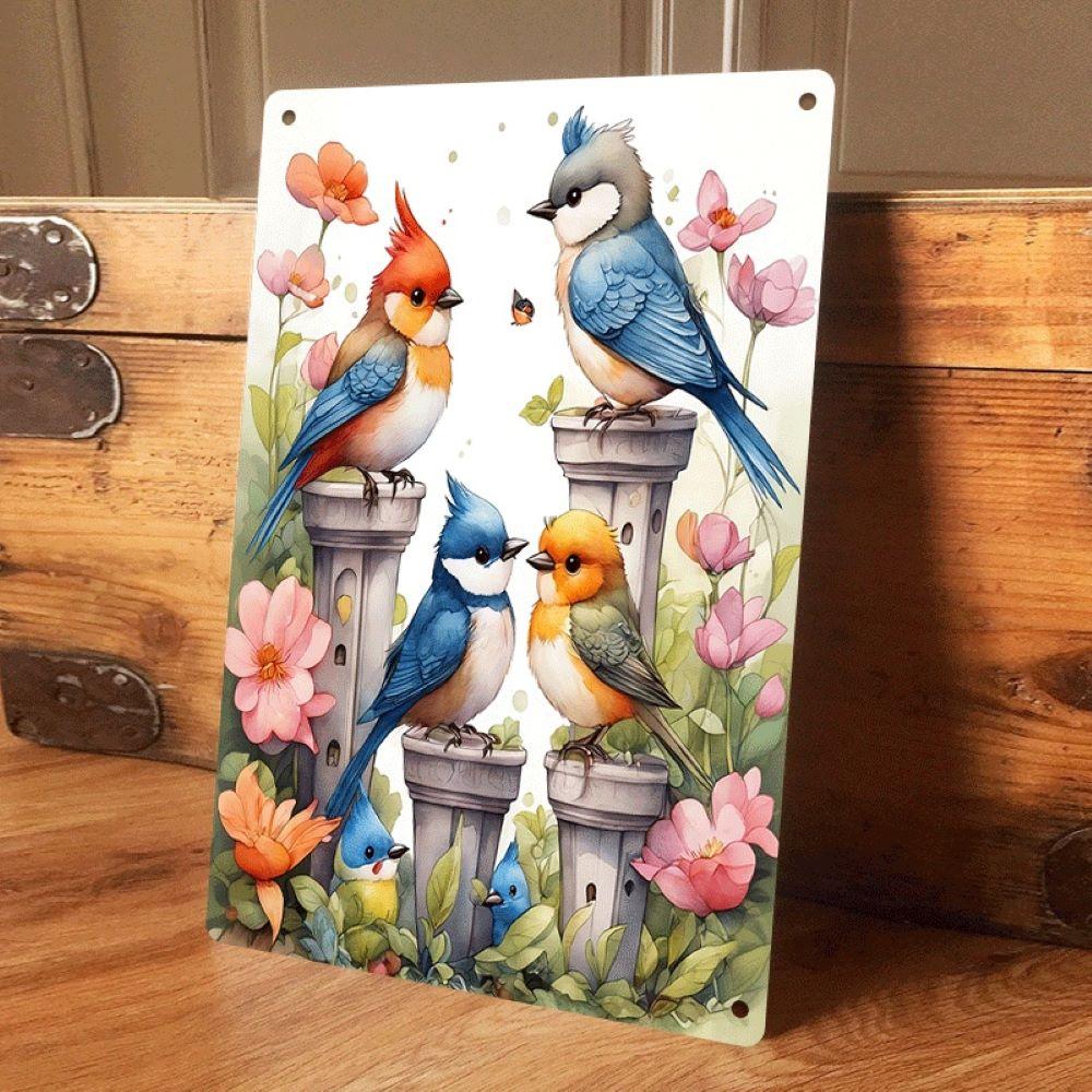 

1 piece of colorful bird and flower pattern tin wall hanging plaque, suitable for home wall decoration, living room, bedroom, en (as the picture,20x30cm)