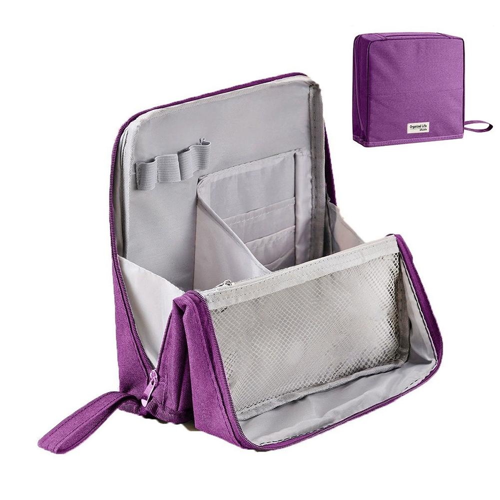 Portable Stand-Up Makeup Brush Holder Standing Makeup Bag Large Capacity Oxford Cloth Simple Stationery Organizer Student