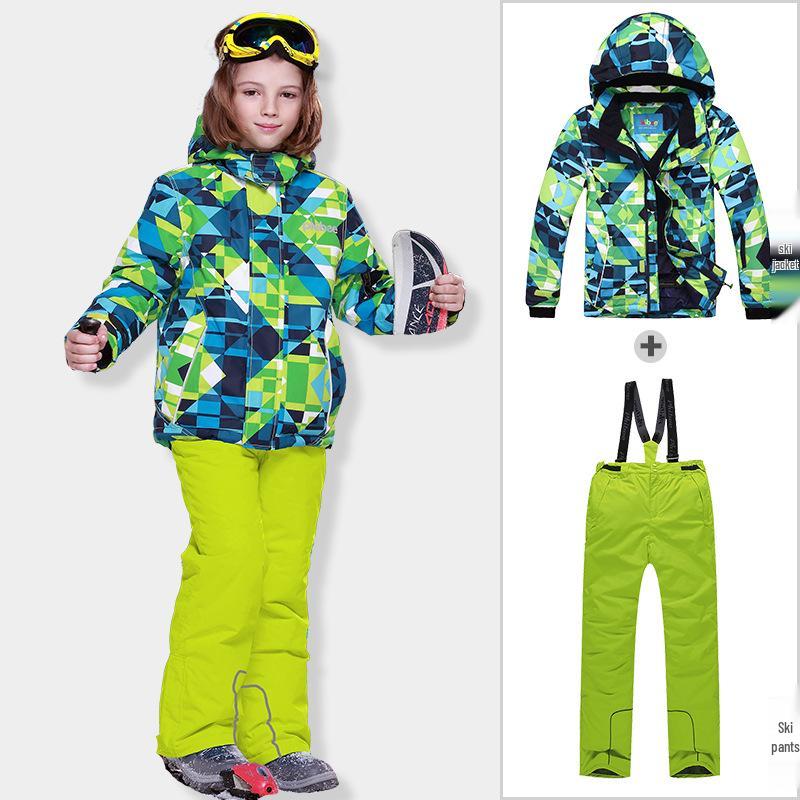 

Детский лыжный костюм PHIBEE Маленький слон: Водонепроницаемый, Ветрозащитный, Теплый Комплект-двойка для Мальчиков и Девочек 116/122 (for height 110-120cm)