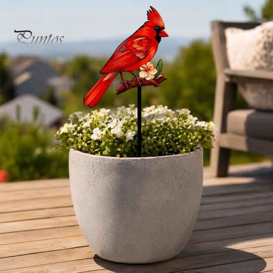 Elegant Yard Decoration Posts Metal Bird Garden Stake Decor, Weather Resistant Printed Flat Art Ornament, Rustproof Planter Non-fading Pot Insert for