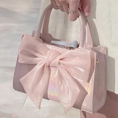 Móda Dámske Kabelky Clutch Peňaženka Letné Ružový Bowknot Dámske Tašky do podpazušia Sladká dievčenská malá štvorcová taška cez rameno