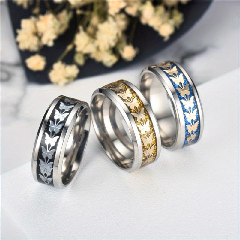 1Pc Fashionable, Fashionable and Simple, Butterfly Pattern Design, Trendy Titanium Steel Ring