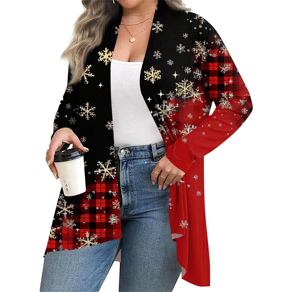 Women's Fall And Winter Fashion Casual Print Long Sleeve Mid-Length Cardigan Jacket