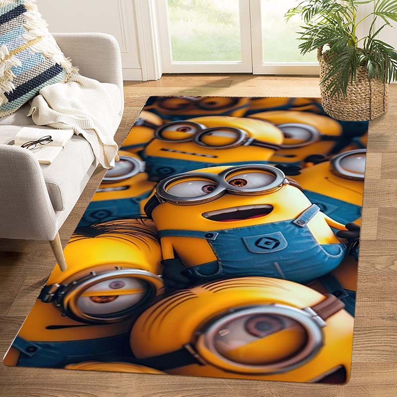 Minions Themed Round Rug Cartoon Flannel Carpet Non-Skid Floor Mat Children Playroom Bedroom Home Decor