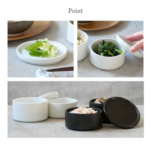 EAST table Stacker, White, 10cm, 2 Tiers, with Lid, Made in Japan, Dishwasher and Microwave Safe, SET-373