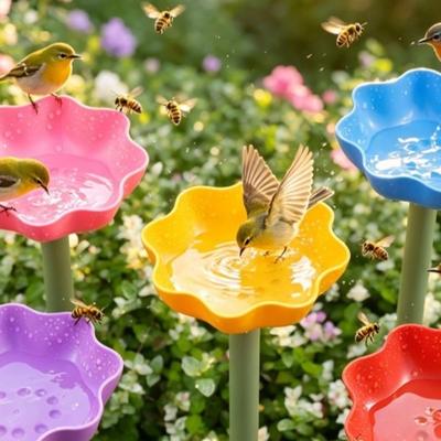 Detachable Flower Shape Garden Birdbath Weather Resistant Bird Water Feeder Backyard