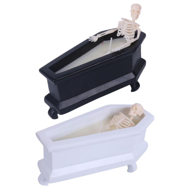 Resins Skeleton Decoration Coffin Shape Candle Horror Skull Sculpture For Holiday Displays Halloween Party Supplies