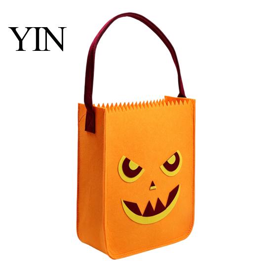 Portable Candy Containers Halloween Felt Bag for Kids, Pumpkin Bat Trick or Small Gift Sacks Kids Treat Tote Bags, Reusable Thickened Party