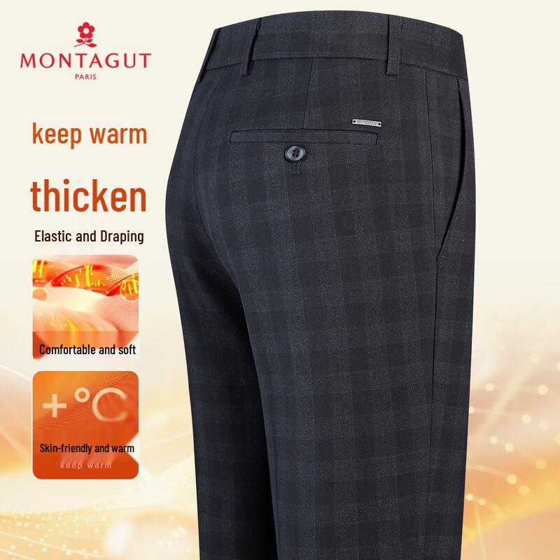 MONTAGUT Men s Warm Stretchy Subtle Check Straight Leg Pants M (170/76A)