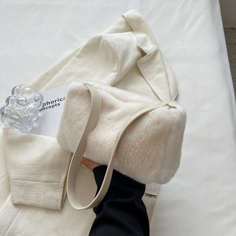 Plush Small Square Bag Autumn Winter New Versatile Simple Crossbody Bags  Vintage Solid Color Female Single Shoulder Purse