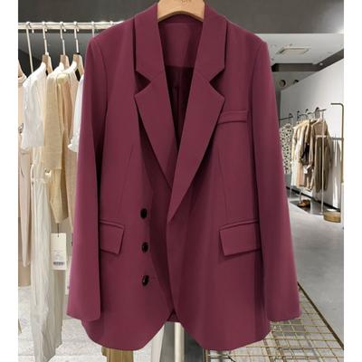 Μπλέιζερ Κοστούμι Casual Raspberry για Γυναίκες Κορεατικού Στυλ Φαρδιά Γραμμή με Παλτό Streetwear