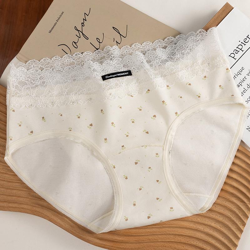 Female Spring and Autumn Sweet Floral Lace Pure Cotton 10A Antibacterial Crotch Waist Triangle Briefs
