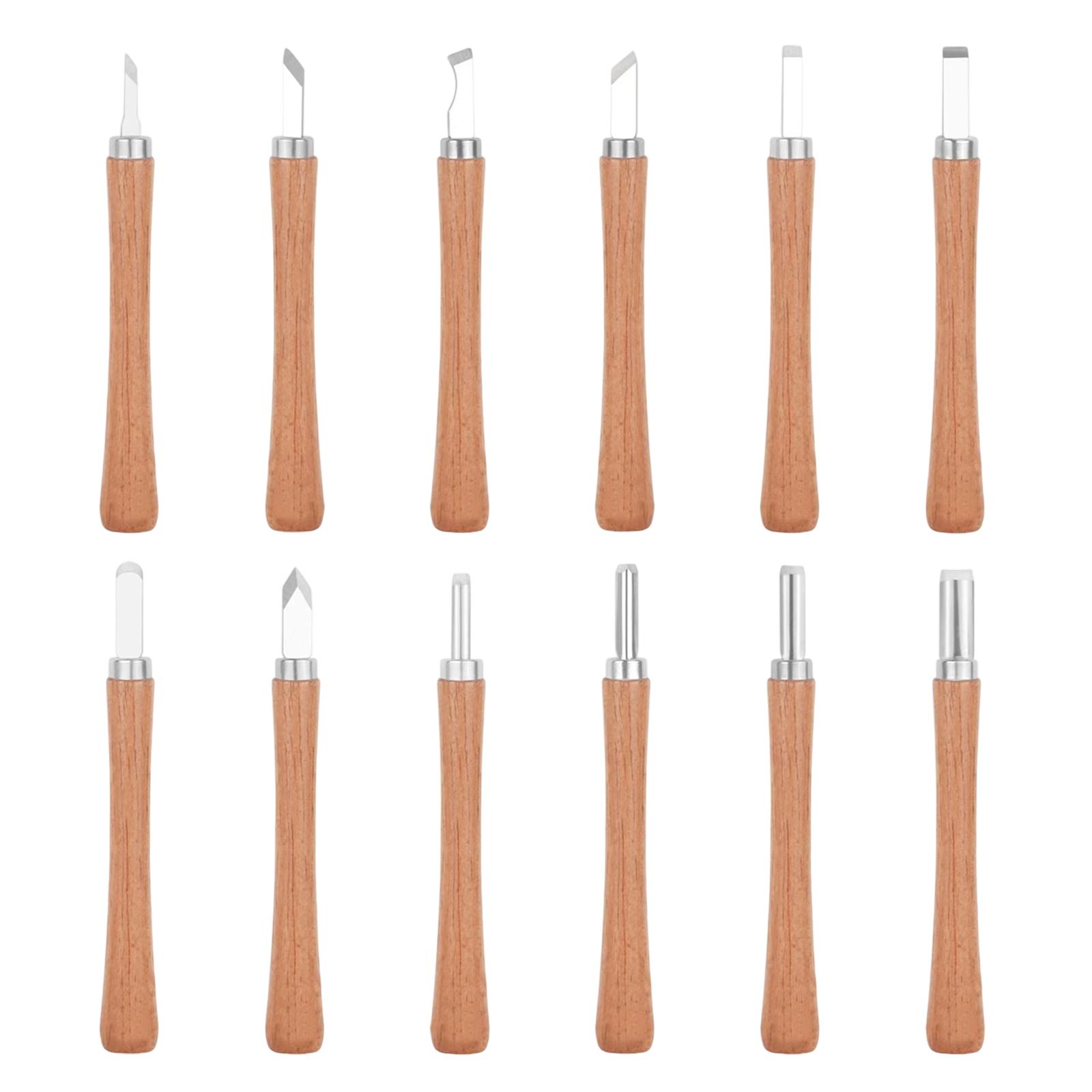 12Pcs/pack Stainless Steel Wood Carving Tools Set With Wooden Handle Stainless Steel Blades For DIY Craft And Sculpting