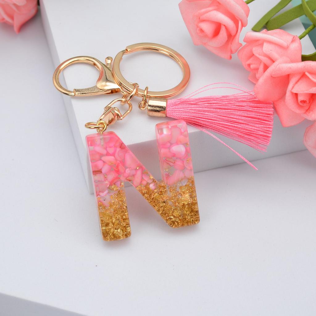 Jewelry Ornament Resin Material Alphabet Key Chain Glitter Keyring Bag Pendant Letter Keychain