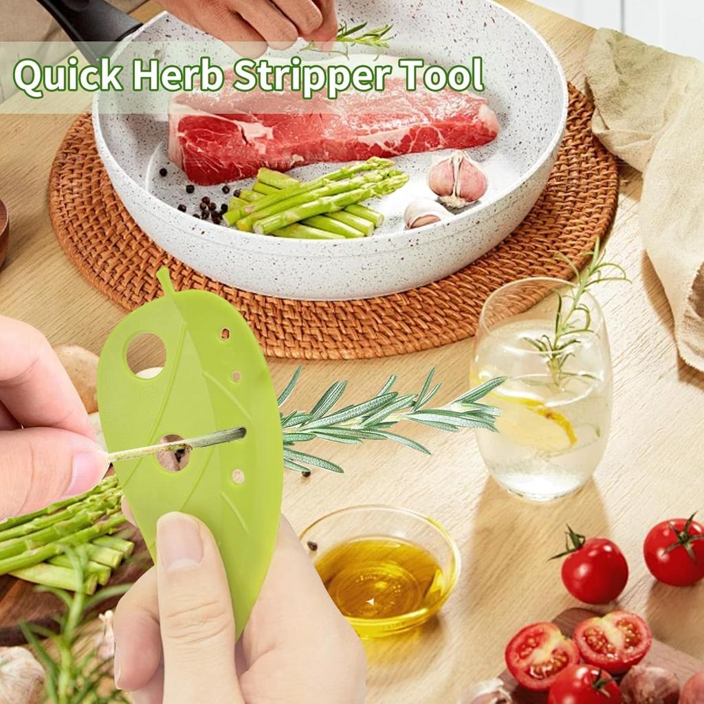 Herb Stripper 8 Holes with Herb Cutter, Kitchen Herbs Leaf Stripping Tool, Herb Stripper Tool, Herb Leaf Peeler for Collard Greens Thyme Basil