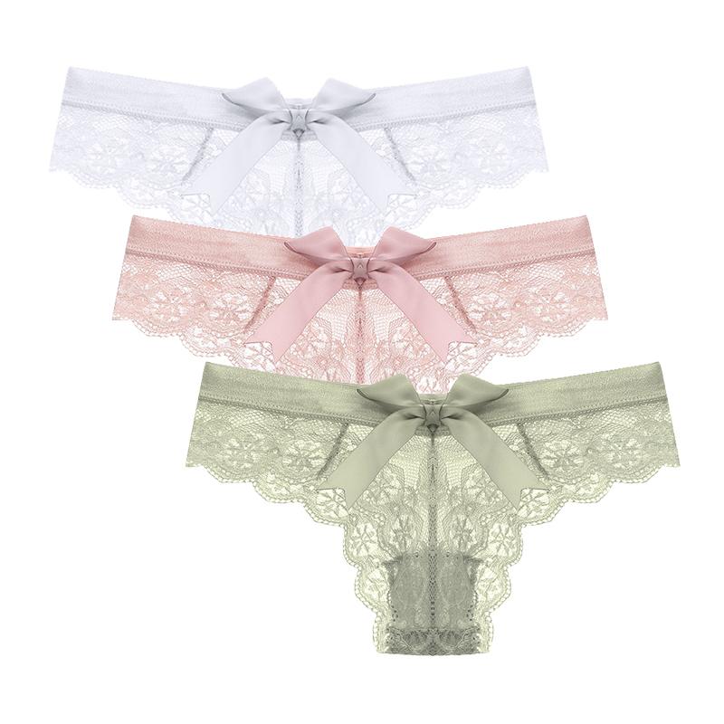 Sexy Lace Thongs Kvinner Tilbake Søt Sløyfe Truser Sømløse Bikinier Dame Undertøy