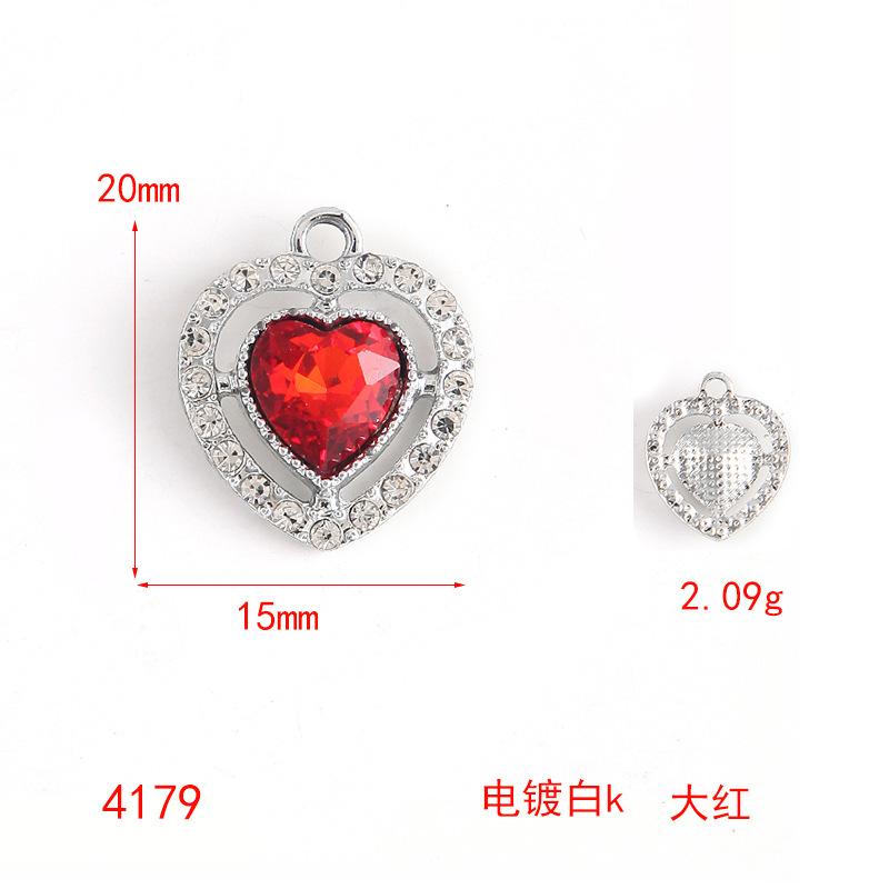 Color Transparent Rhinestone Diy Alloy Jewelry Accessories Diamond-Set Heart Bracelet Necklace Pendant Love Pendant