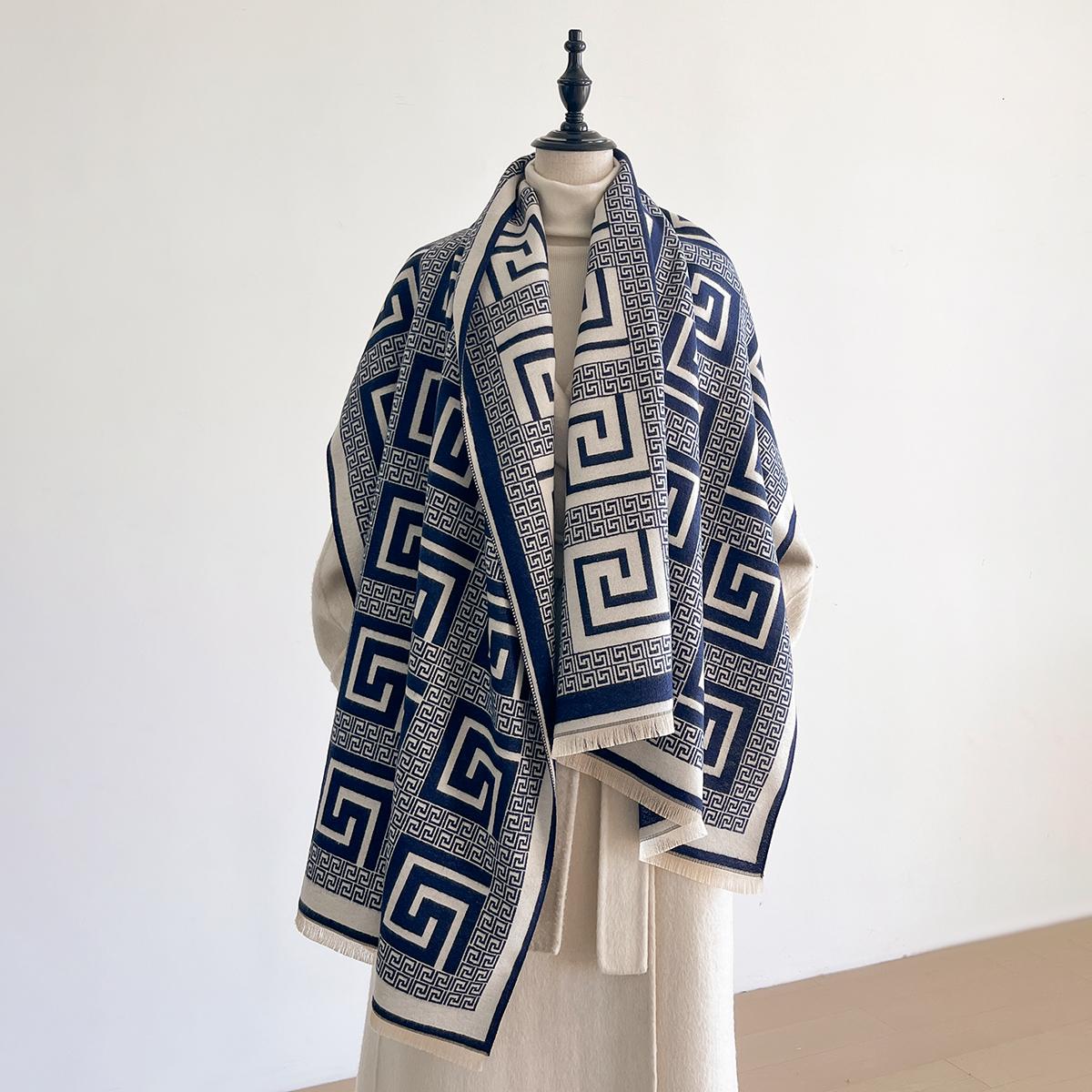 

Новый зимний кашемировый шарф с геометрическим рисунком для женщин, шаль, накидка, женская пашмина, роскошный бренд, пончо, толстое одеяло, теплый буфанда, эшарп