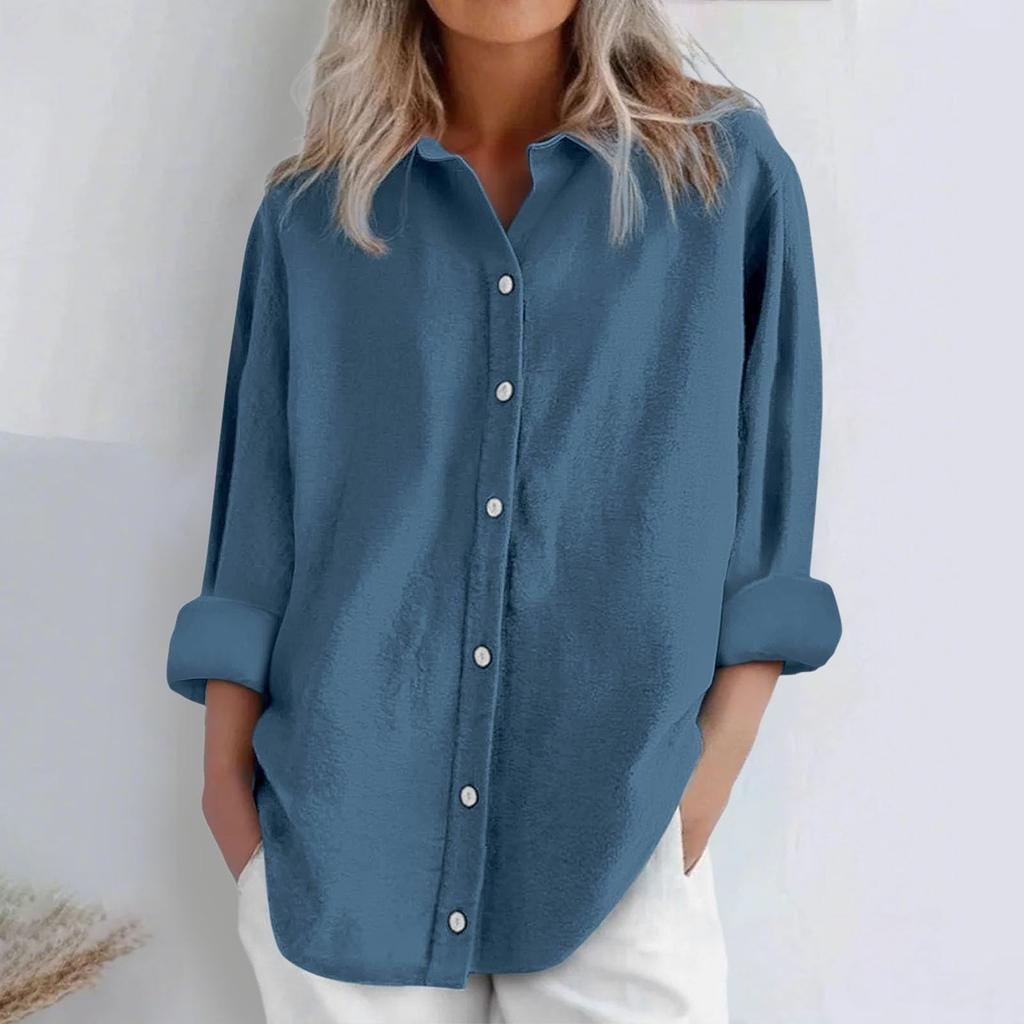 Women's Fashion Casual Solid Colour Cotton Button Cardigan Long Sleeve Top