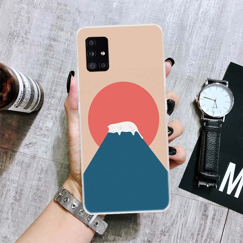 Abstraktní umění Kočka Hora Fudži Japonsko Krajina Pouzdro na telefon Pro Samsung Galaxy A12 A22 A32 A42 A52 A72 A51 A71 5G A41 A31 A21 A02S