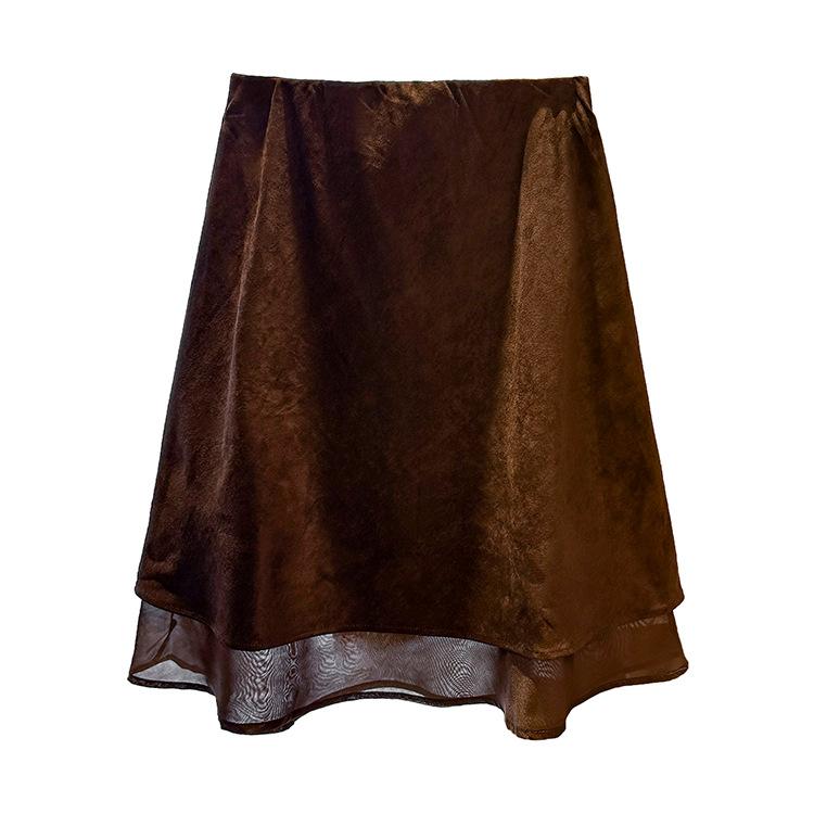 Women's Faux Suede A-Line Midi Skirt – Stylish, Versatile, Solid-Color Early Autumn Essential for Daily Commuting