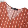 ZANZEA Women Casual V-Neck 3/4 Sleeve Summer Stripe Dress