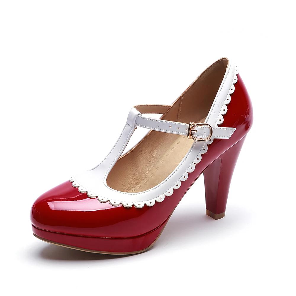 Fashion Spring Vintage T Strap Mary Janes Shoes For Women Blue Patent Leather Platform Pumps Female Ladies Footwear Sandalias De Mujer