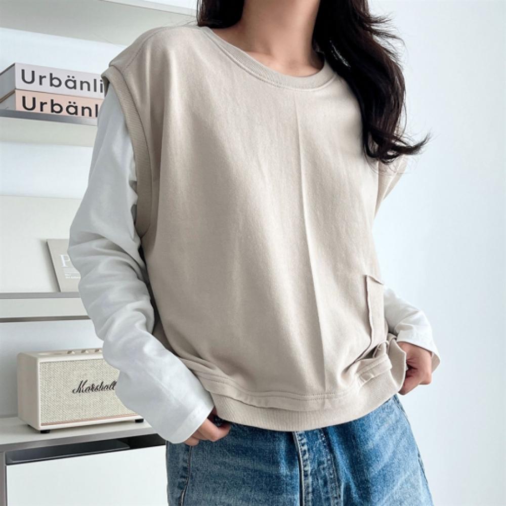 New Arrivals Open Run Women Oversized Cutting Pocket Cotton Vest Fall